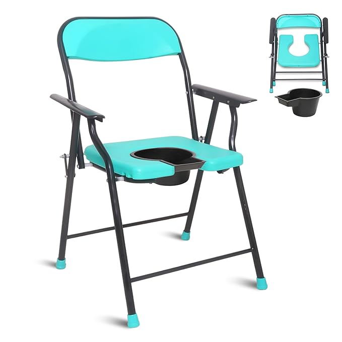 Folding Commode Chair, Elderly Disabled Man And Pregnant Woman Stainless Steel Shower And Bathing Room Mobile Toilet Seat for Elderly, Safe Toilet Stool - 100 Kg Capacity